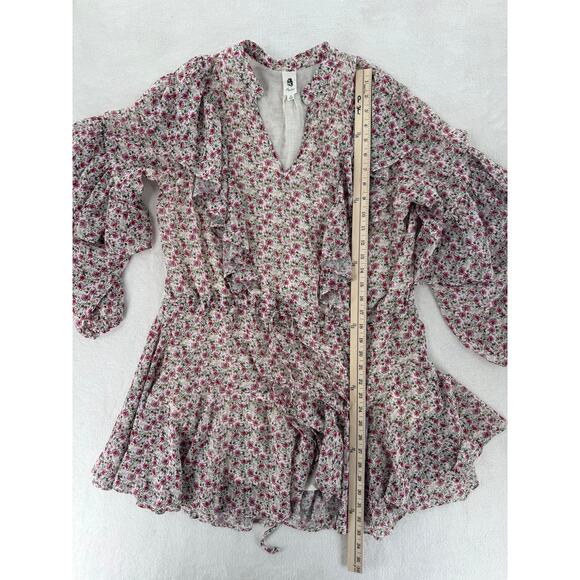 Flawless Floral Ruffled Dress M Cottagecore Long Sleeve Mini Dress White Pink M - Picture 9 of 11